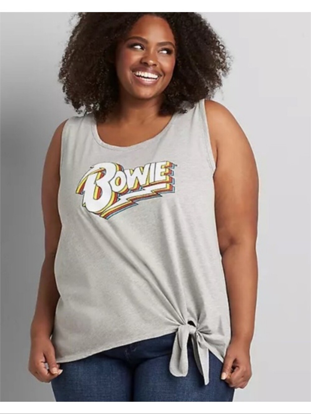 Lane Bryant Graphic Bowie Side Tie Hem Tank Top Gray Size 22/24